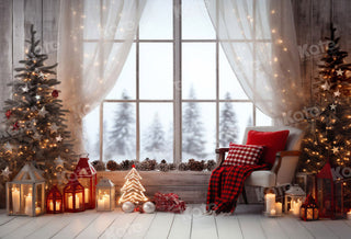 Kate Christmas Warm Room Window Tree Printed Backdrop Designed by Emetselch