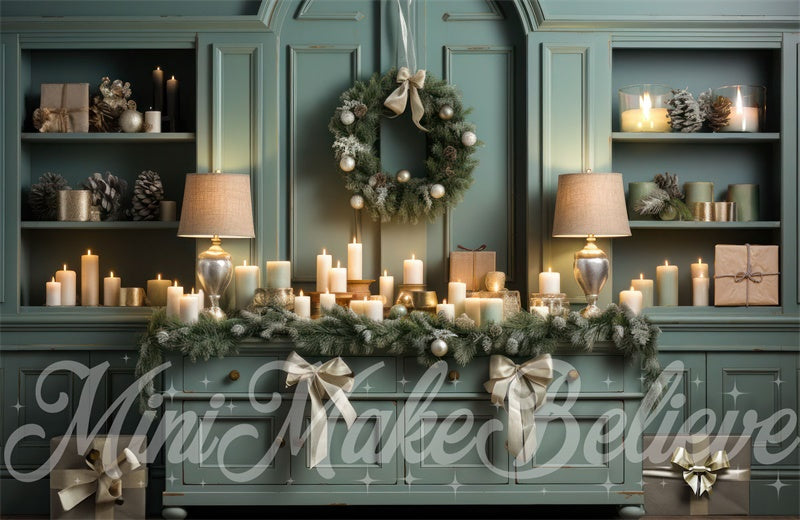Kate Green Interior with Candles Christmas Backdrop Designed by Mini MakeBelieve