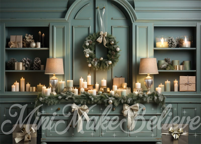 Kate Green Interior with Candles Christmas Backdrop Designed by Mini MakeBelieve
