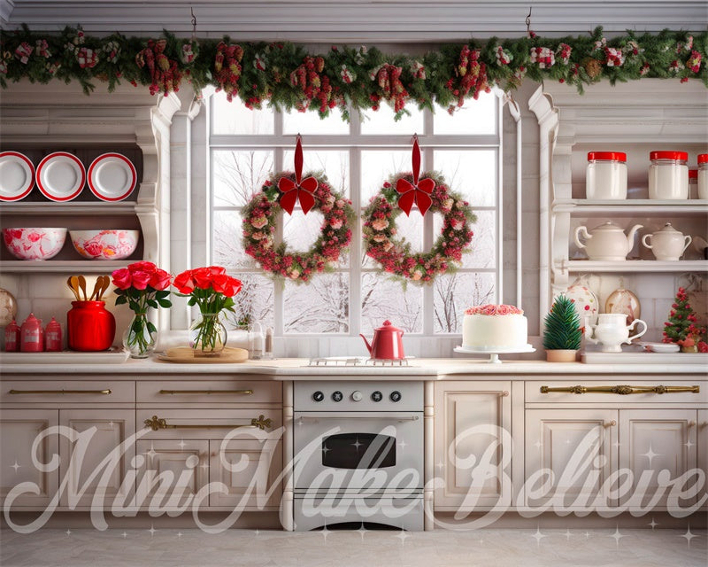 Kate Valentine's Day Kitchen with Double Wreath and Roses Backdrop Designed by Mini MakeBelieve
