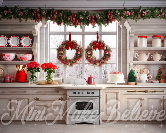 Festive Cozy Kitchen Holiday Backdrop