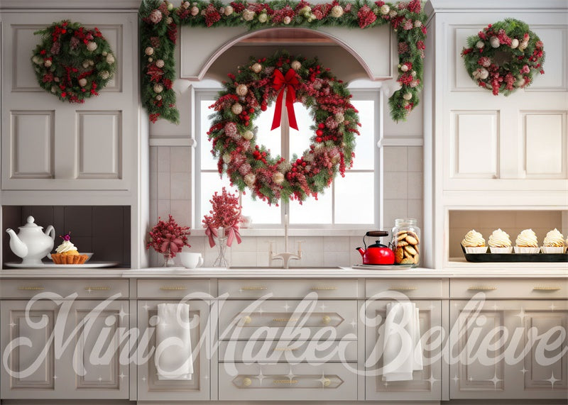 Kate Christmas Kitchen with Long Bows Backdrop Designed by Mini MakeBelieve