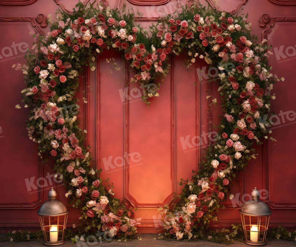 Kate Valentine's Day Floral Love Arch Red Wall Wedding Backdrop Designed by Emetselch