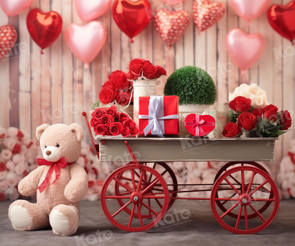 Kate Valentine's Day Teddy Bear Floral Cart Backdrop Designed by Emetselch
