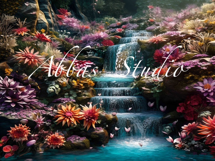 Enchanted Floral Waterfall Garden Backdrop
