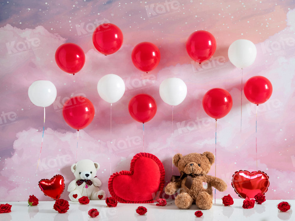 Kate Valentine's Day Teddy Bear Red Balloon Backdrop Designed by Emetselch