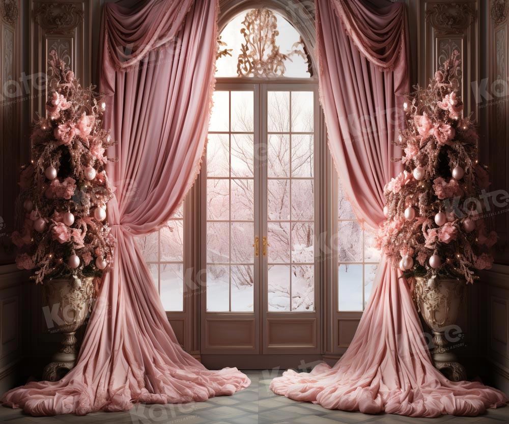 Kate Winter Pink Christmas Room Window Backdrop Designed by Chain Photography