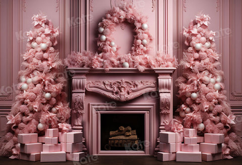 Elegant Pink Vintage Holiday Fireplace Backdrop