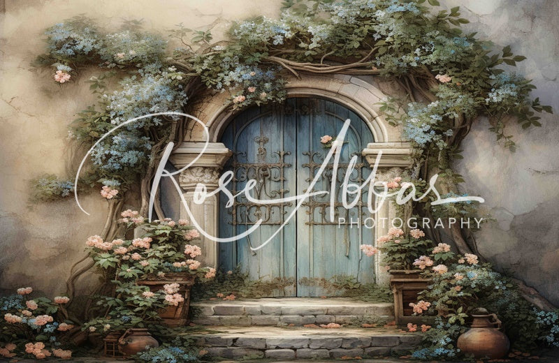 Kate Beautiful Spring Old Door with Flowers Backdrop Designed By Rose Abbas