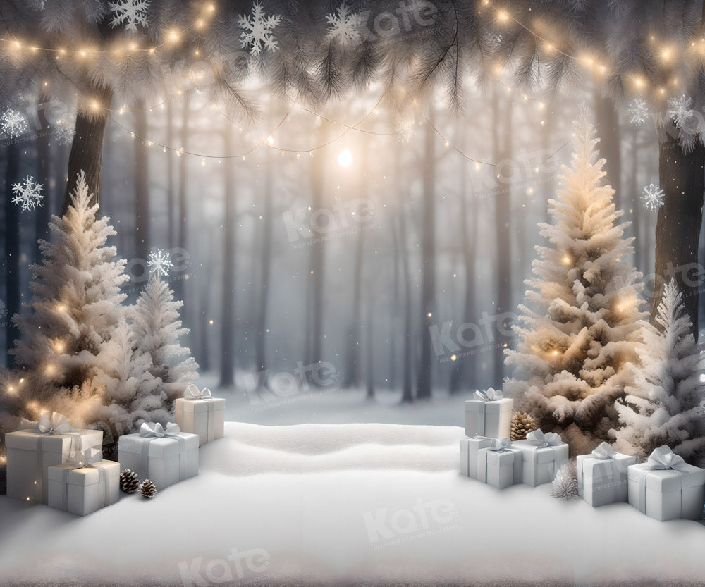 Kate Winter Christmas Outdoor Wonderland Tree Gifts Light Backdrop for Photography