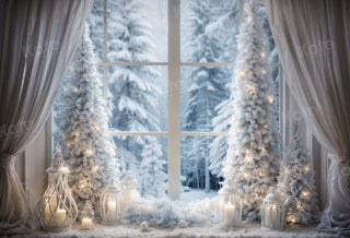 Kate Winter Christmas Tree Window Light Printed Backdrop Designed by Emetselch