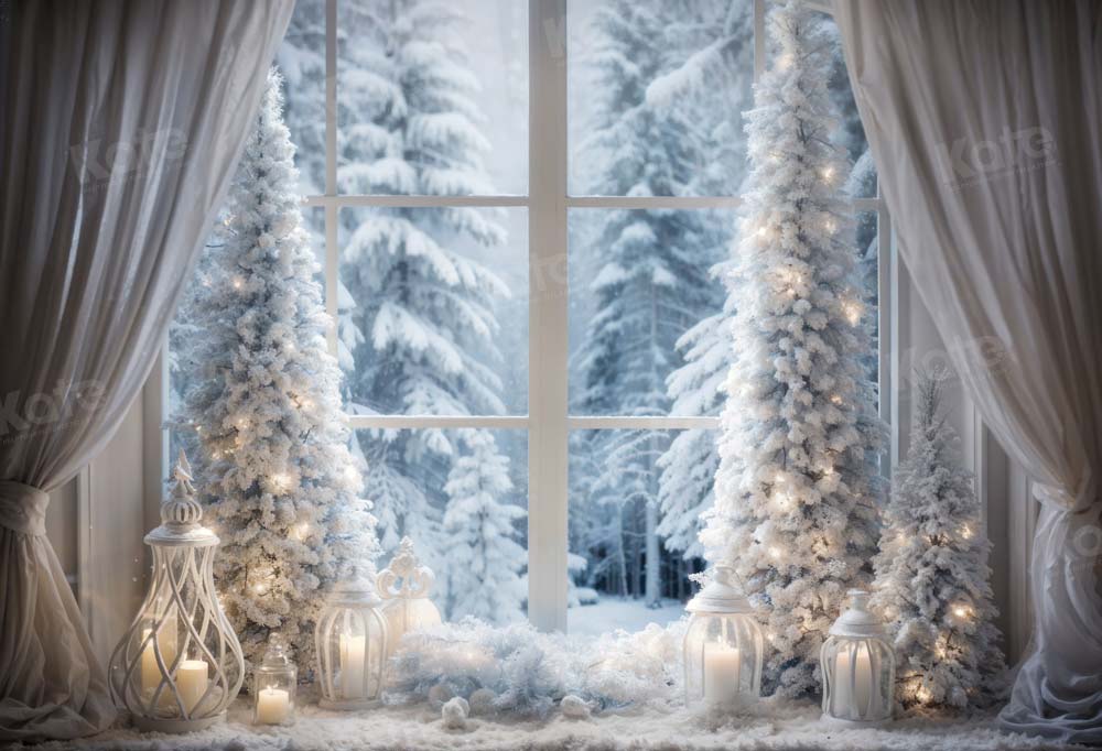 Kate Winter Christmas Tree Window Light Fleece Backdrop Designed by Emetselch