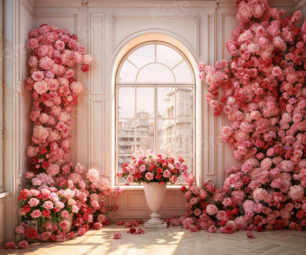 Kate Valentine's Day Pink Rose Floral Room Backdrop Designed by Emetselch