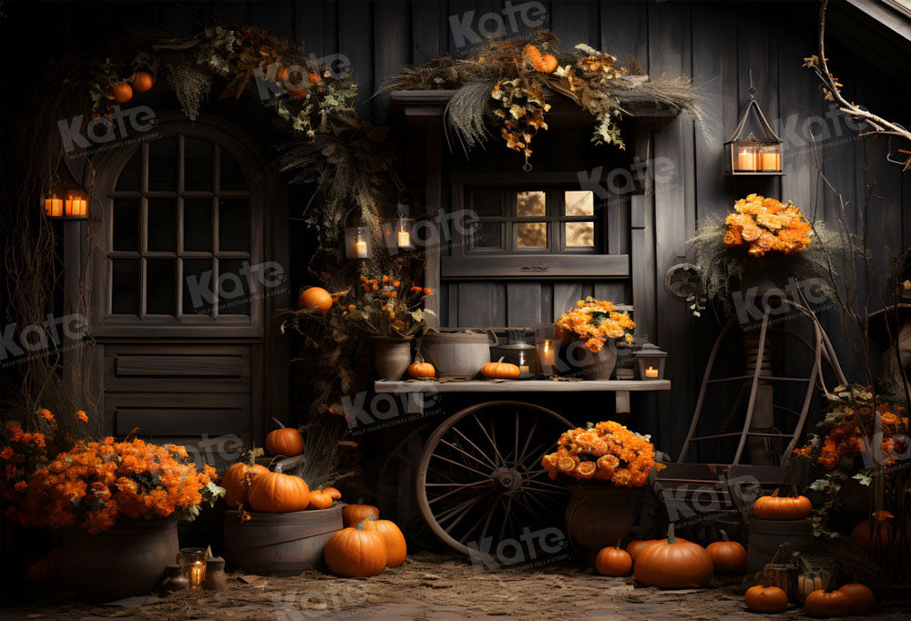 Kate Autumn/Fall Pumpkin Black Room Backdrop for Photography