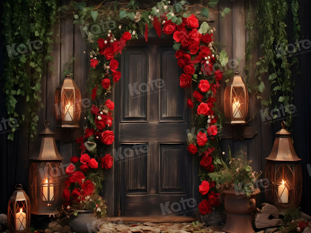 Kate Valentine's Day Rose Arch Old Door Backdrop for Photography