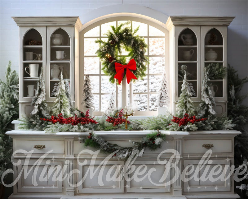 Kate Natural White Shabby Chic Farmhouse Winter Christmas Kitchen Backdrop Designed by Mini MakeBelieve