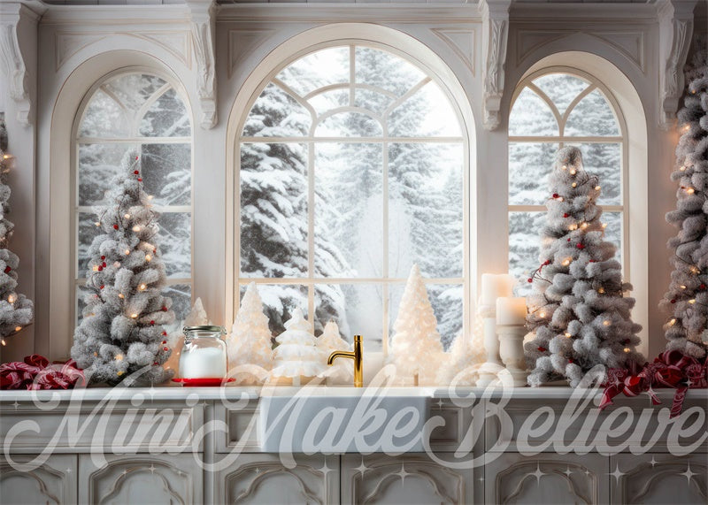 Kate Natural White Transitional Winter Christmas Kitchen Backdrop Designed by Mini MakeBelieve