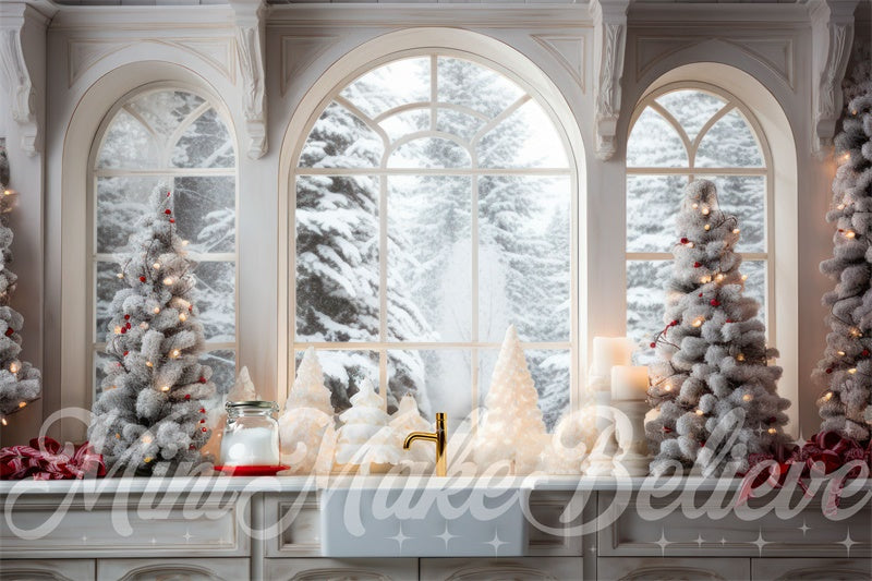 Kate Natural White Transitional Winter Christmas Kitchen Backdrop Designed by Mini MakeBelieve