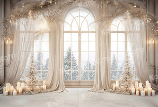 Kate Christmas White Golden Window Printed Backdrop Designed by Chain Photography