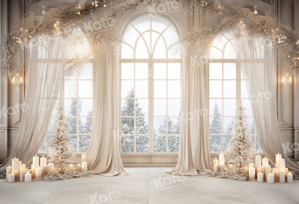 Kate Christmas White Golden Window Fleece Backdrop Designed by Chain Photography