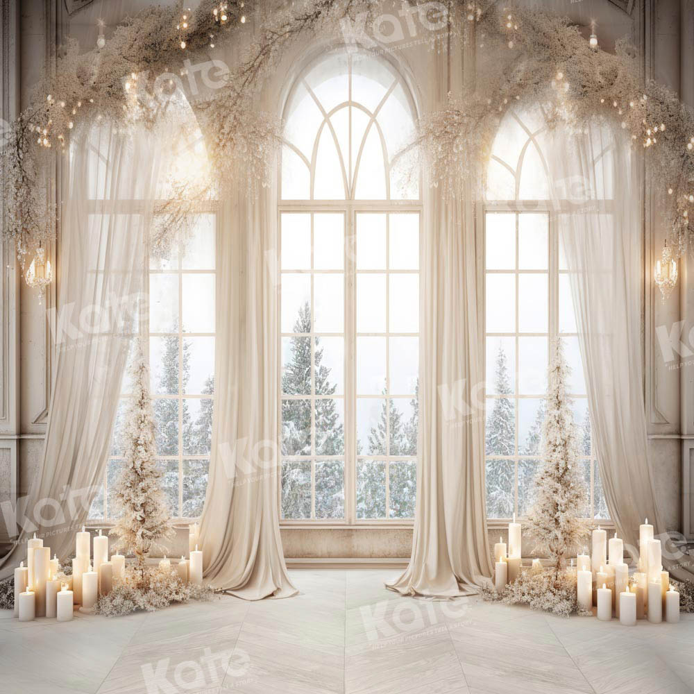 Kate Christmas White Golden Window Backdrop Designed by Chain Photography