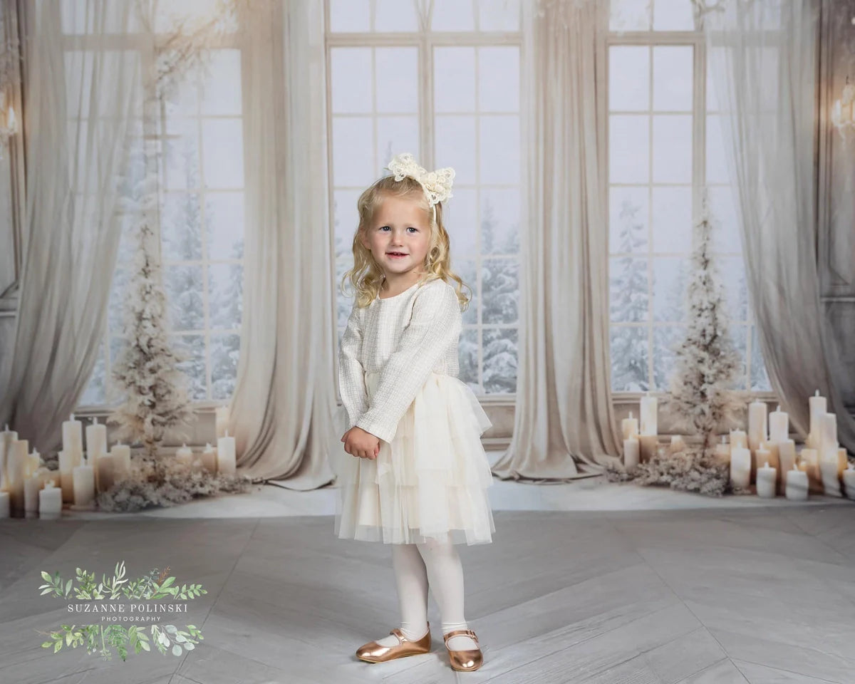 Kate Christmas White Golden Window Fleece Backdrop Designed by Chain Photography