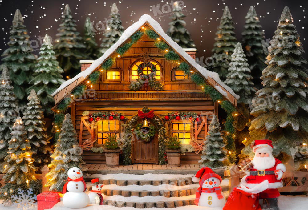 Kate Christmas Wooden House Santa Snowman Backdrop Designed by Chain Photography