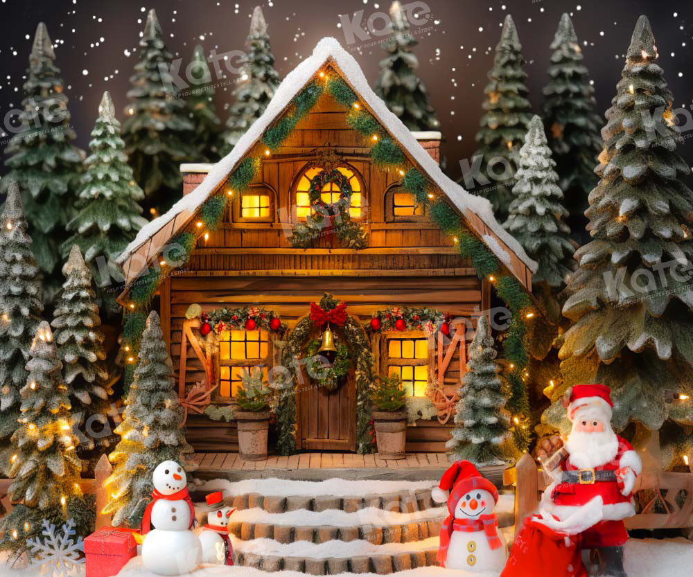 Kate Christmas Wooden House Santa Snowman Backdrop Designed by Chain Photography