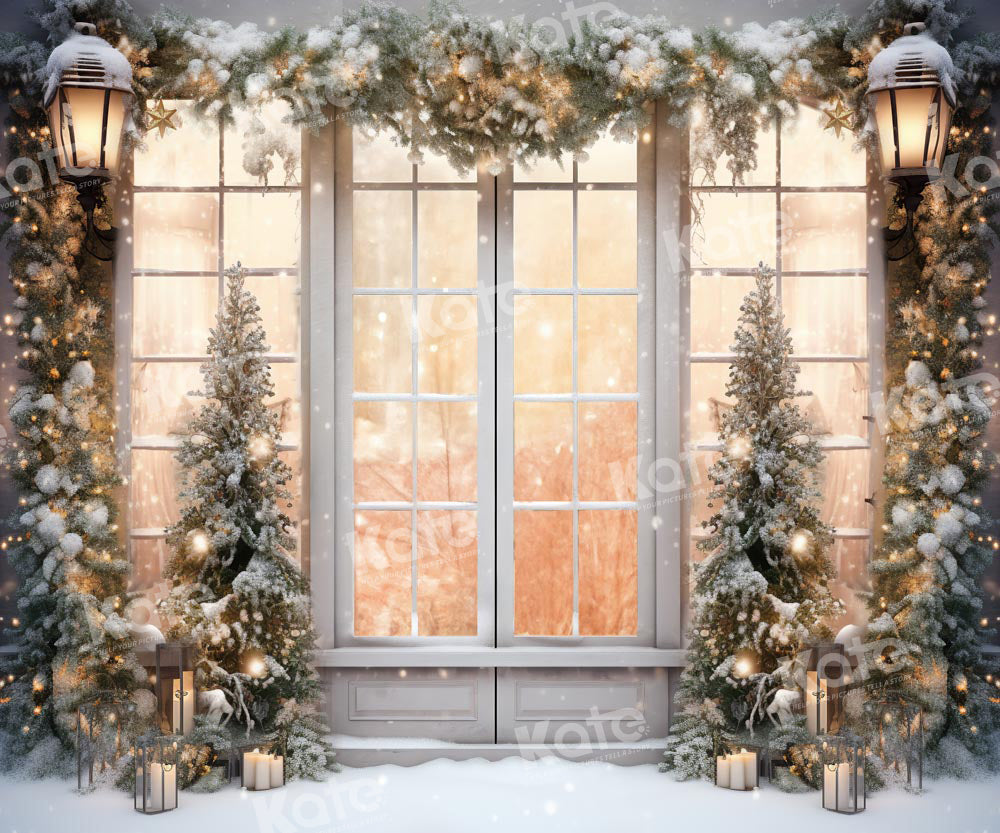 Kate Christmas Outdoor White Window Snow Backdrop Designed by Chain Photography
