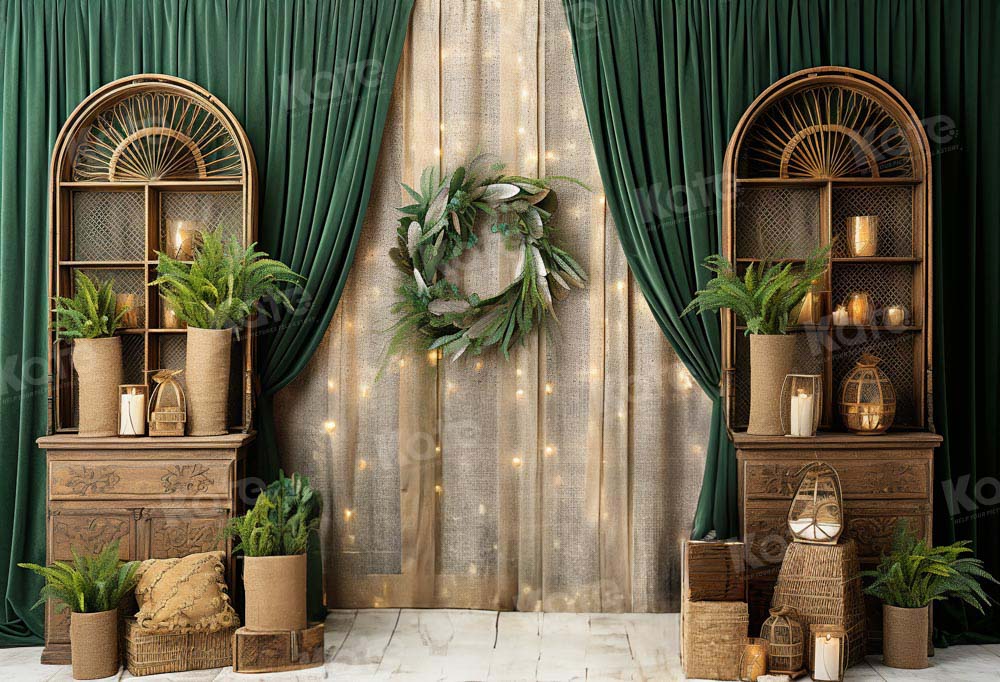 Kate Spring Green Curtain Boho Room Backdrop for Photography