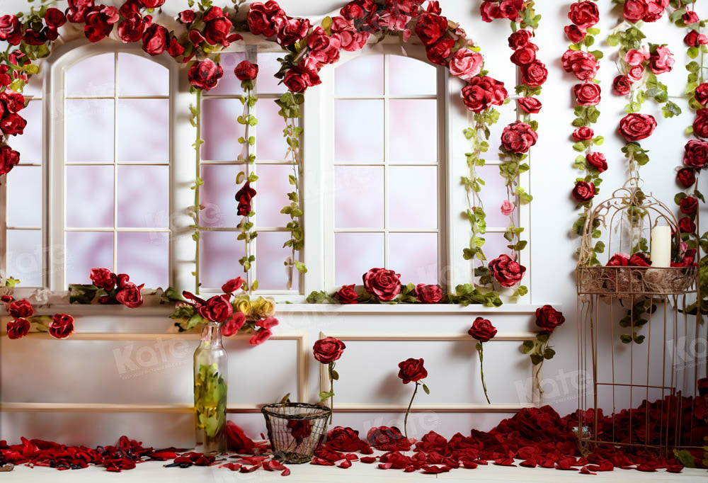 Kate Valentine's Day White Wall Window with Flower Backdrop for Photography
