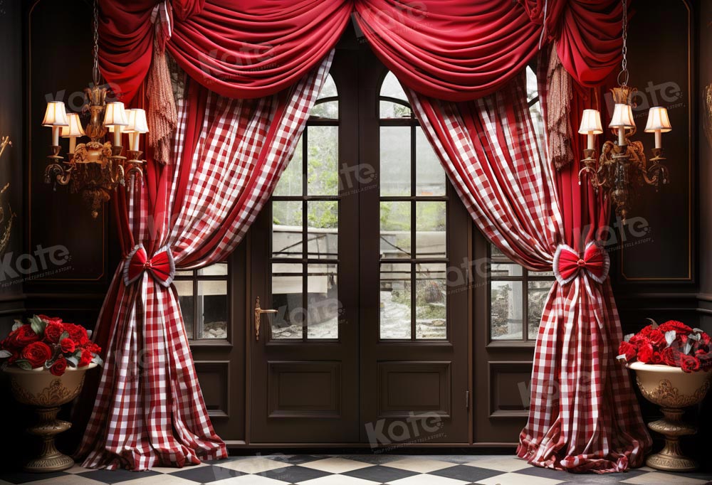 Kate Valentine's Day Red Curtain Room Backdrop for Photography
