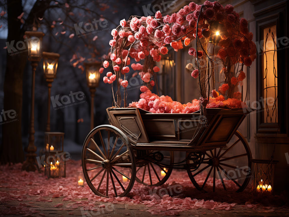 Kate Valentine's Day Street Rose Cart in Night Backdrop for Photography