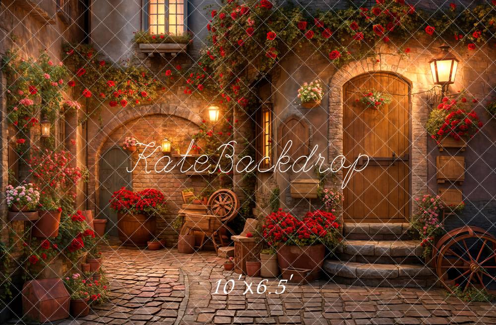 Kate Valentine's Day Rose Street Corner Stone Floor Backdrop Designed by Emetselch