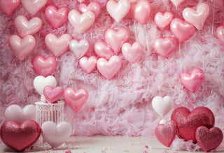 Kate Valentine's Day Pink Love Heart Balloon Romantic Room Printed Backdrop Designed by Emetselch