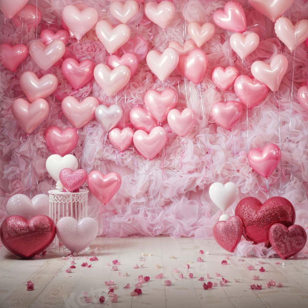 Kate Valentine's Day Pink Love Heart Balloon Romantic Room Fleece Backdrop Designed by Emetselch