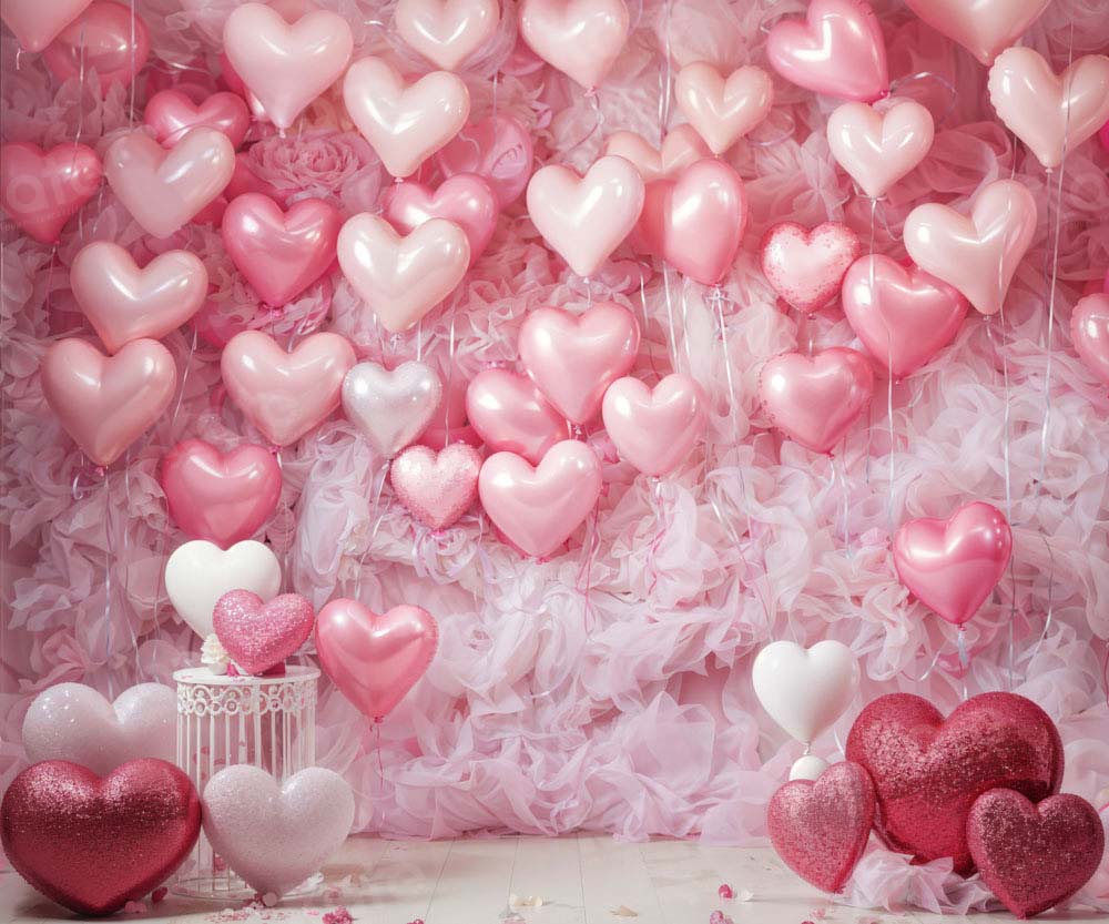 Kate Valentine's Day Pink Love Heart Balloon Romantic Room Fleece Backdrop Designed by Emetselch