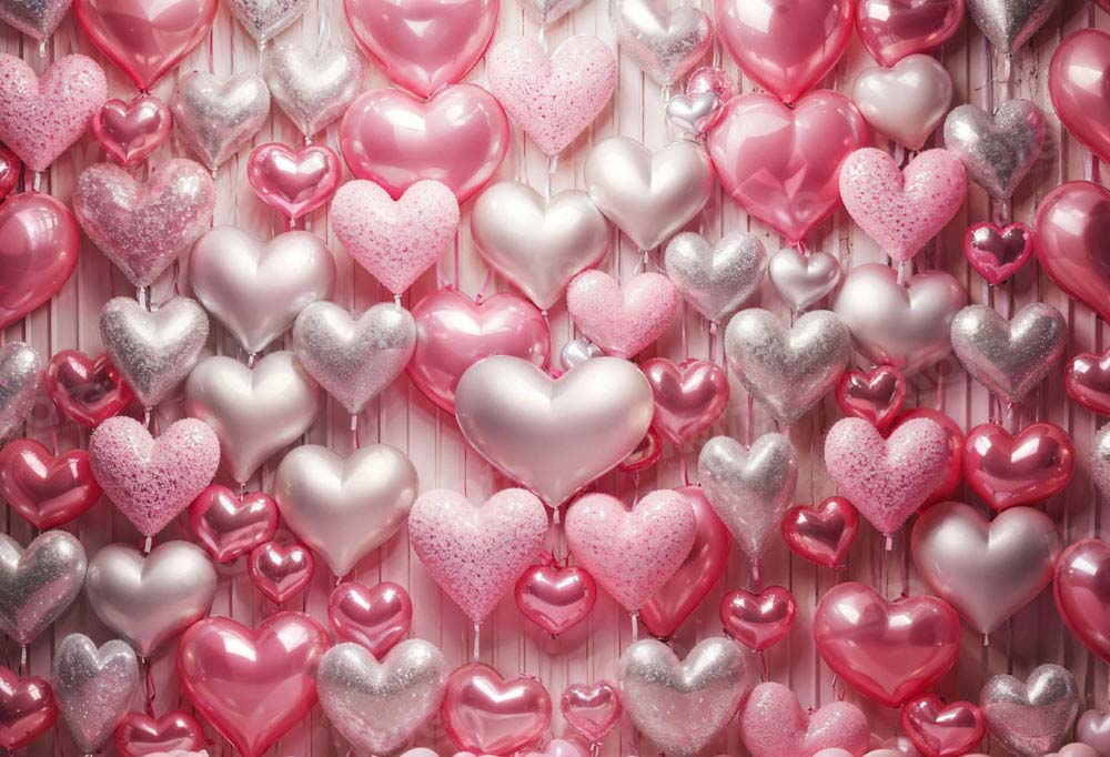 Kate Valentine's Day Pink and Silver Love Heart Balloon Backdrop Designed by Emetselch