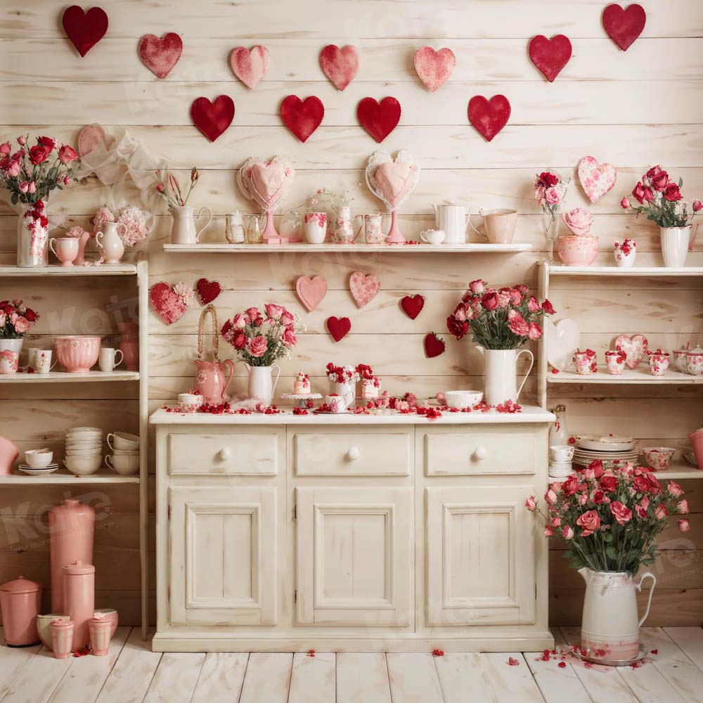 Kate Valentine's Day Beige Kitchen Backdrop Designed by Emetselch