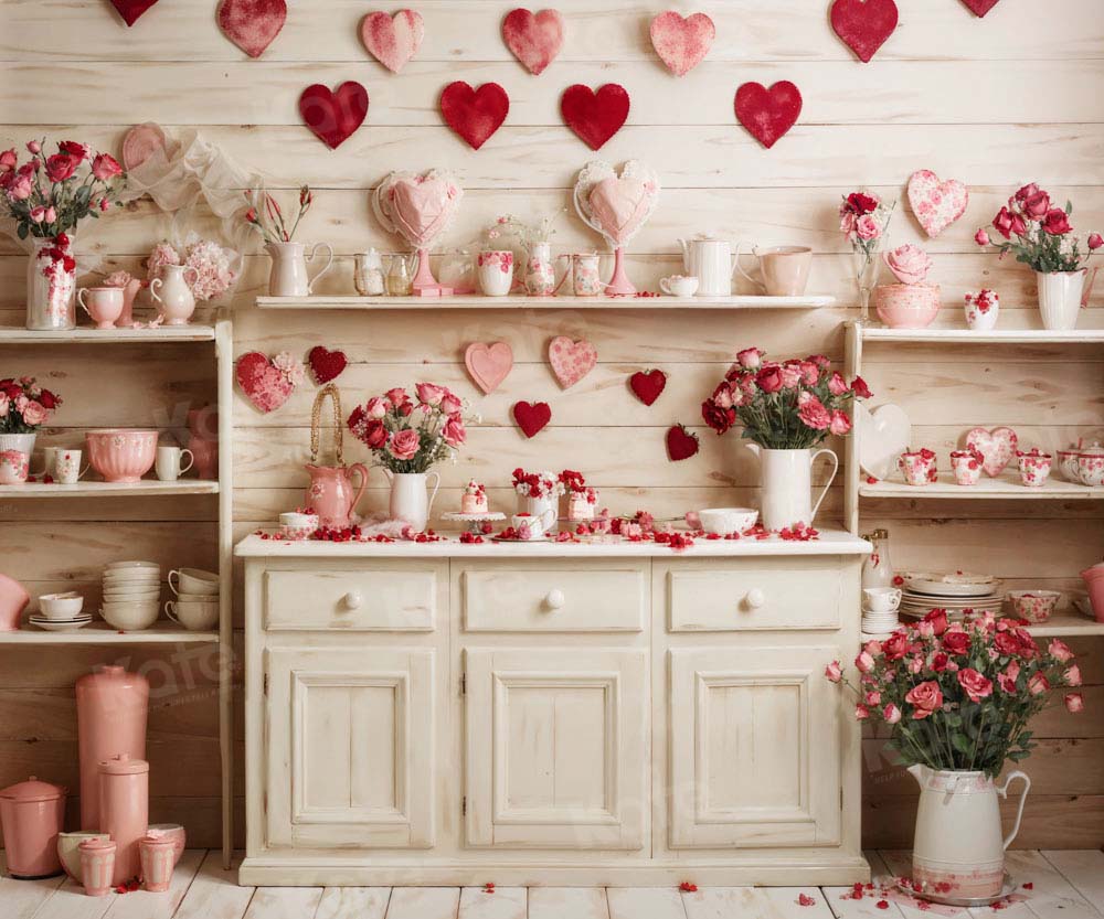 Kate Valentine's Day Beige Kitchen Backdrop Designed by Emetselch