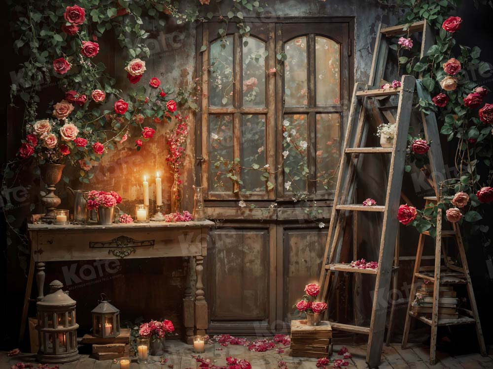 Kate Valentine's Day Old Retro Floral Room Backdrop Designed by Emetselch