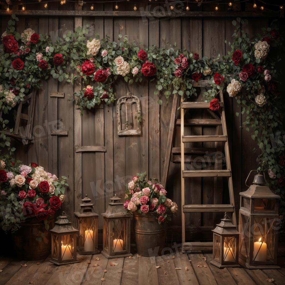 Kate Valentine's Day Floral Old Wood Backdrop Designed by Emetselch