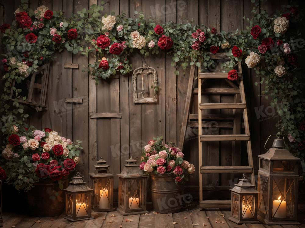 Kate Valentine's Day Floral Old Wood Backdrop Designed by Emetselch