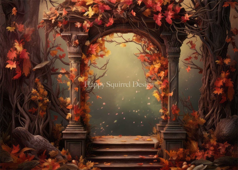 Kate Golden Autumn Maple Leaf Arch Backdrop Designed by Happy Squirrel Design
