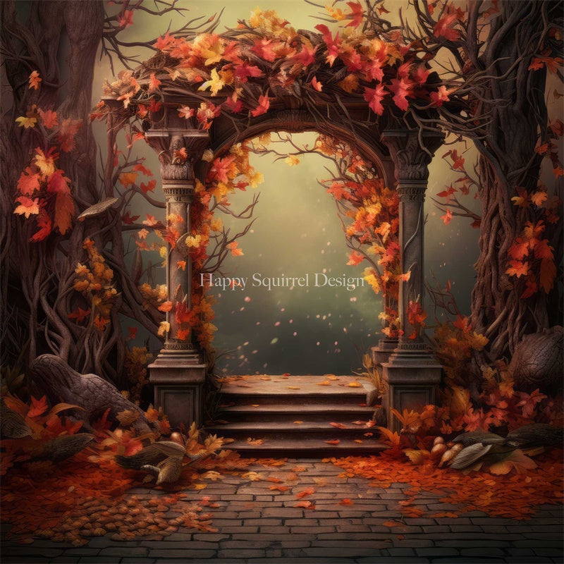 Kate Golden Autumn Maple Leaf Arch Backdrop Designed by Happy Squirrel Design