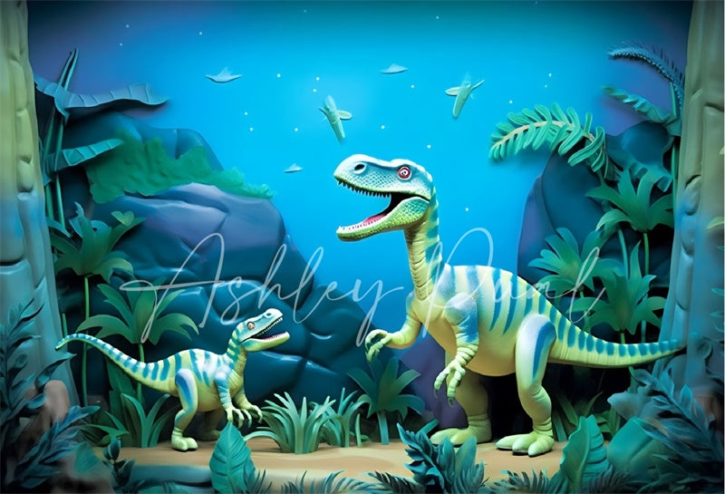 Kate Blue Cartoon Dinosaur Adventure Backdrop Designed by Ashley Paul