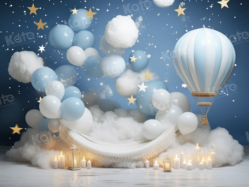 Kate Cake Smash Sweet Dream Hot Air Balloon Fleece Backdrop Designed by Chain Photography