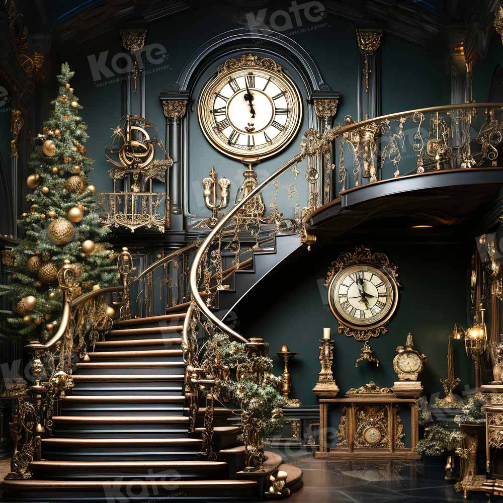 Kate Christmas Stair Clock Backdrop Designed by Chain Photography