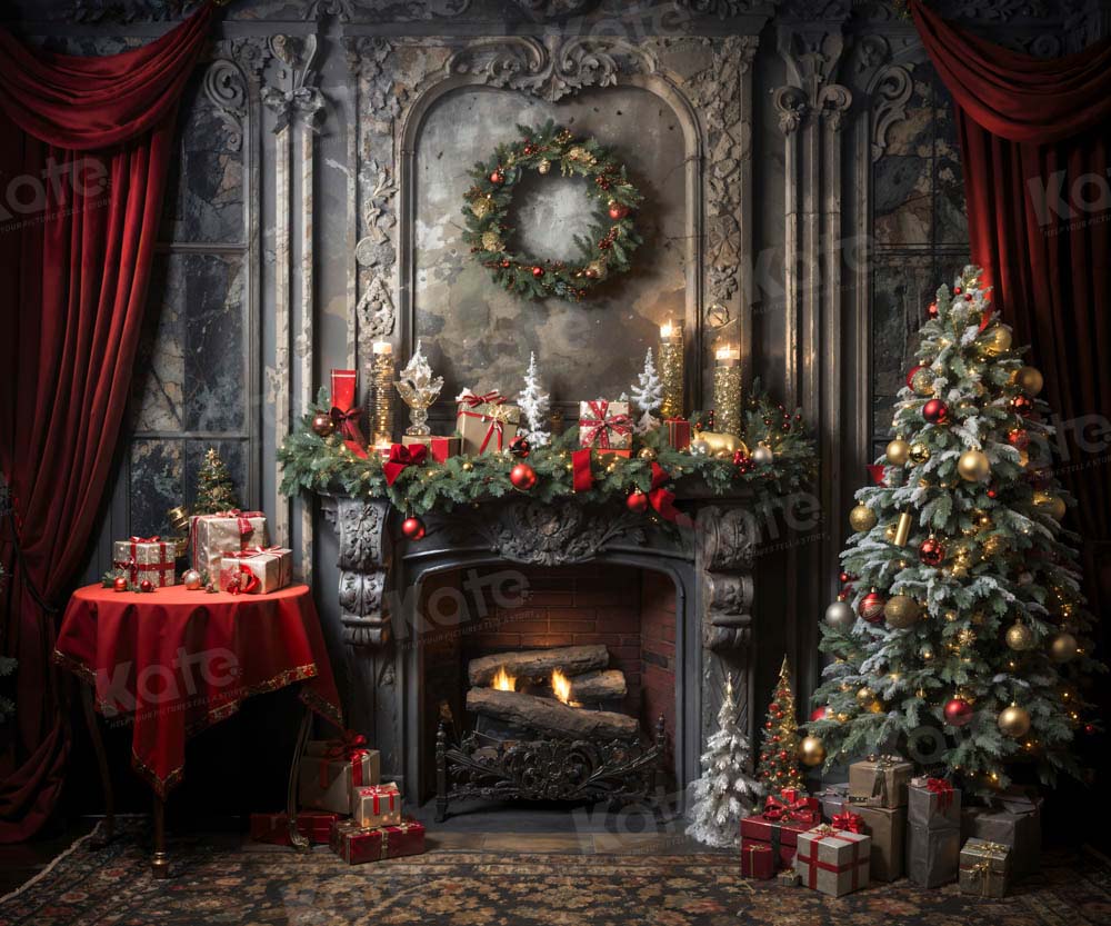 Kate Christmas Victorian Room Fireplace Backdrop Designed by Emetselch