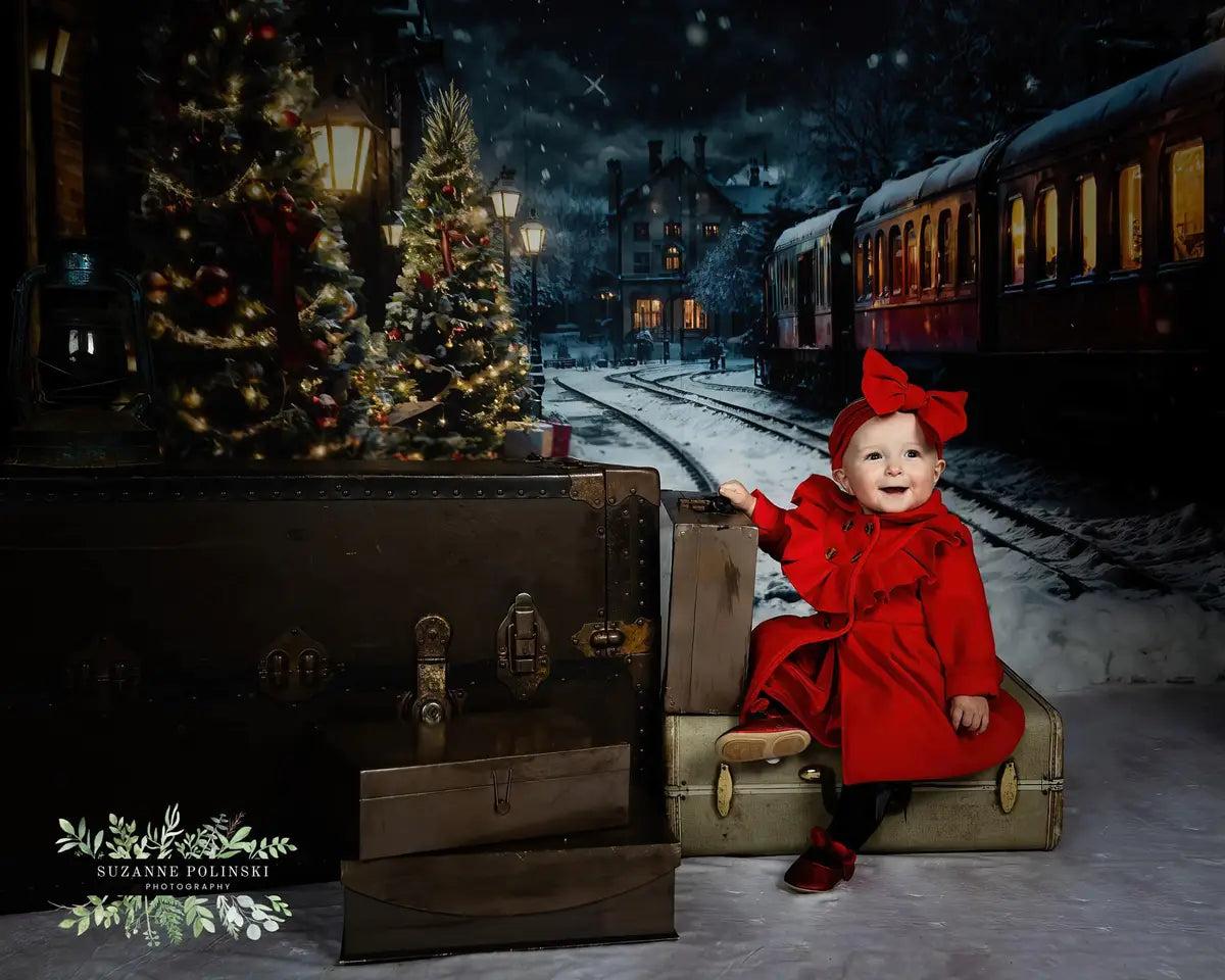 Kate Winter Christmas Tree Polar Train Backdrop Designed by Emetselch